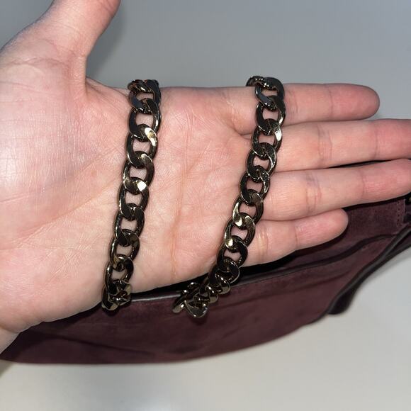 Kenneth Cole Genuine Leather Suede Crossbody Bag Purple long Copper Chain - Picture 8 of 10